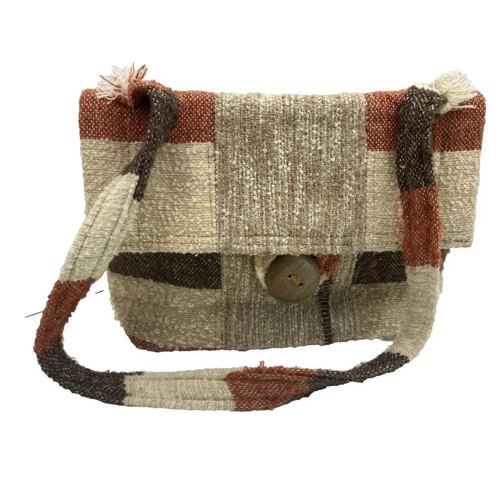 Unique Vintage Hand Loomed Boho‎ Brown Purse Made in Quebec